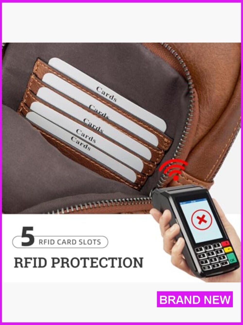 Faux Leather Crossbody Sling Bag Anti-Theft RFID Travel Purse Chic Minimal - Picture 5 of 7